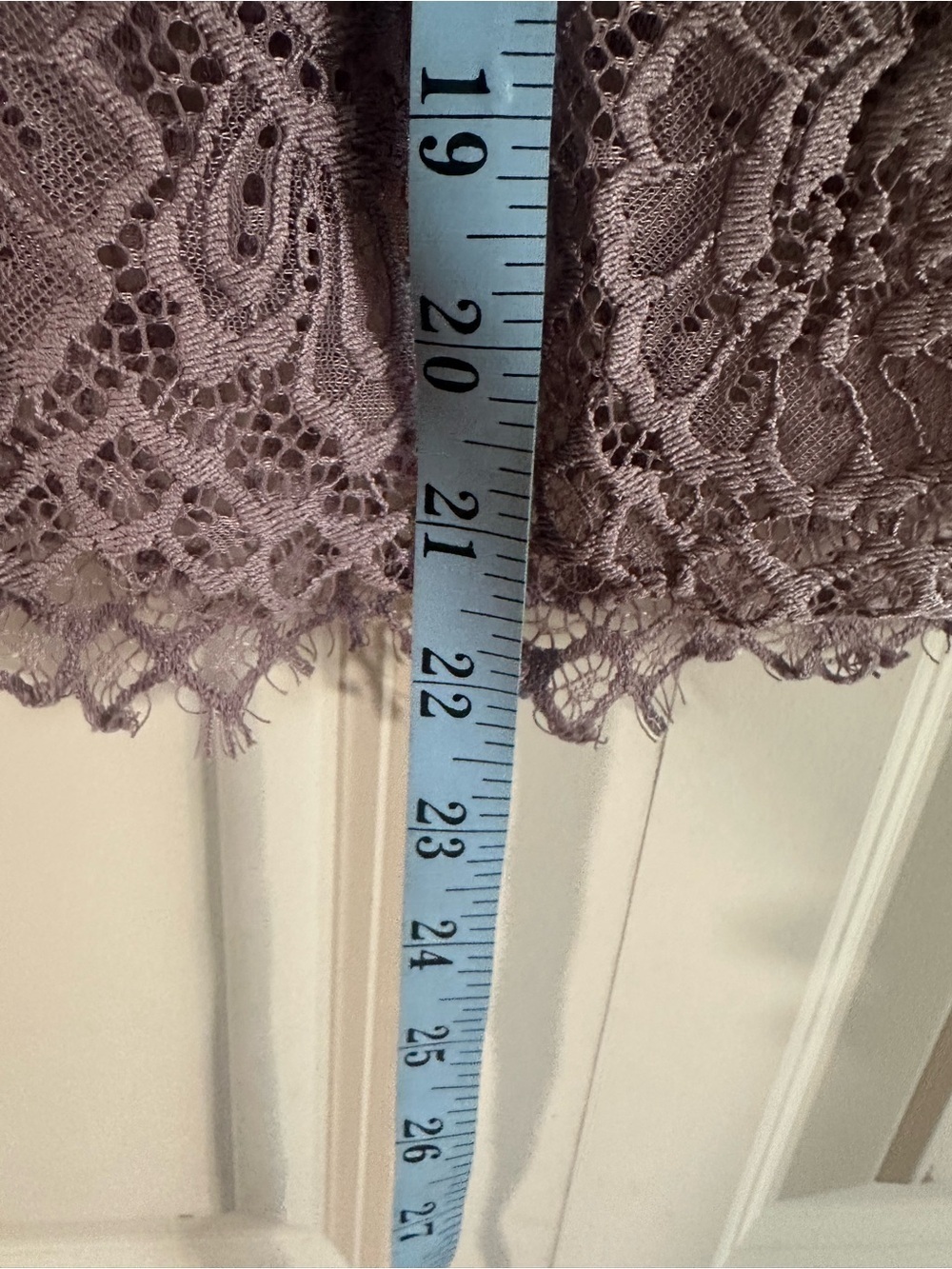 Plus Off-Shoulder Lavender Lace Trim Sheer Top in Mauve Purple 1x - Picture 5 of 8